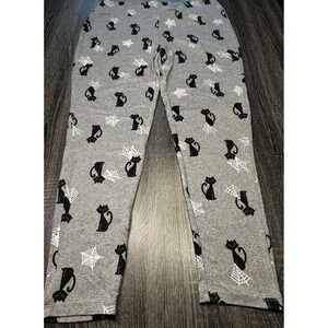 Feeling Festive Halloween Gray Black Cat Spiderweb Ankle Leggings‎ Spooky XL